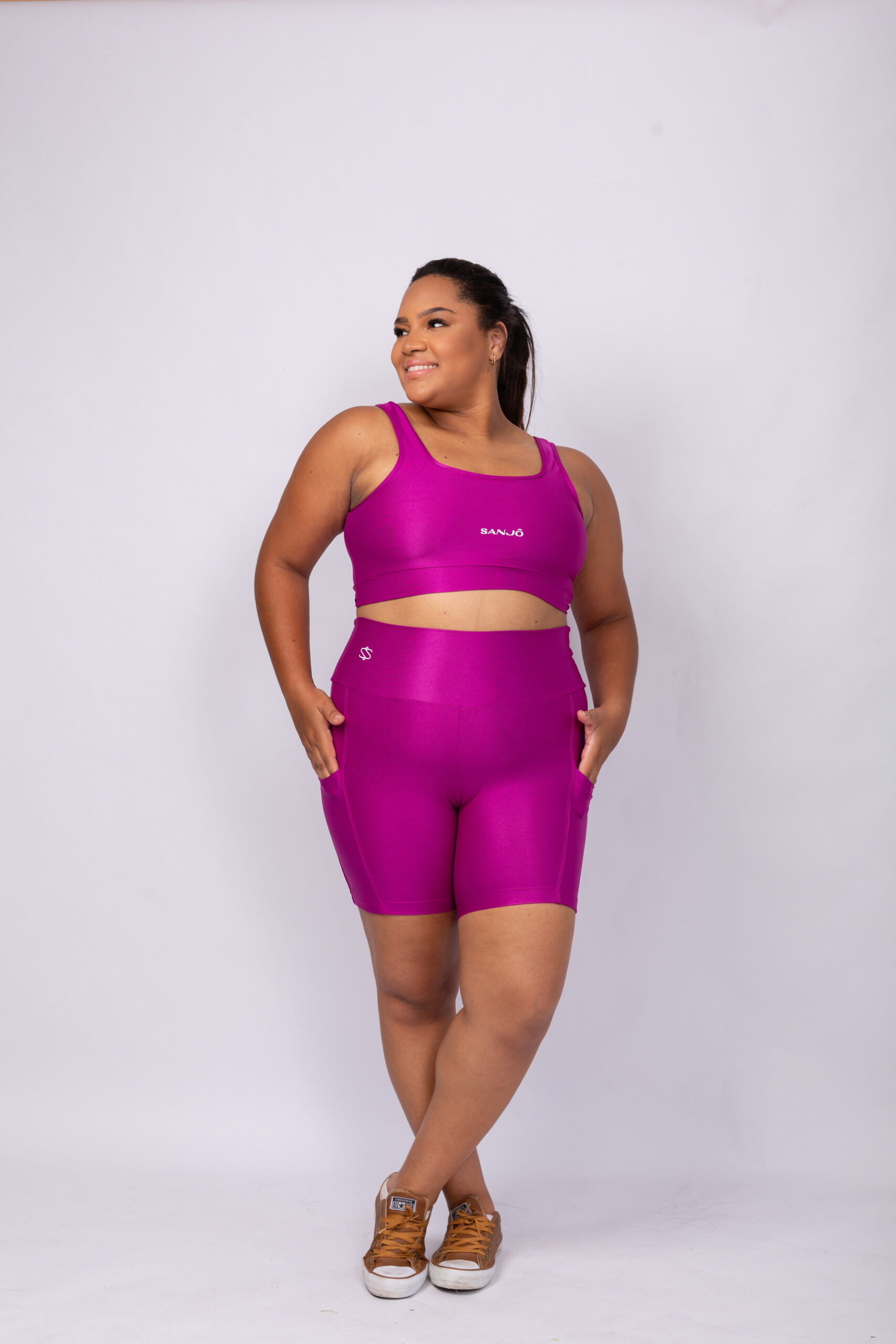 Conjunto de Short Bolso G Fúcsia Compressão