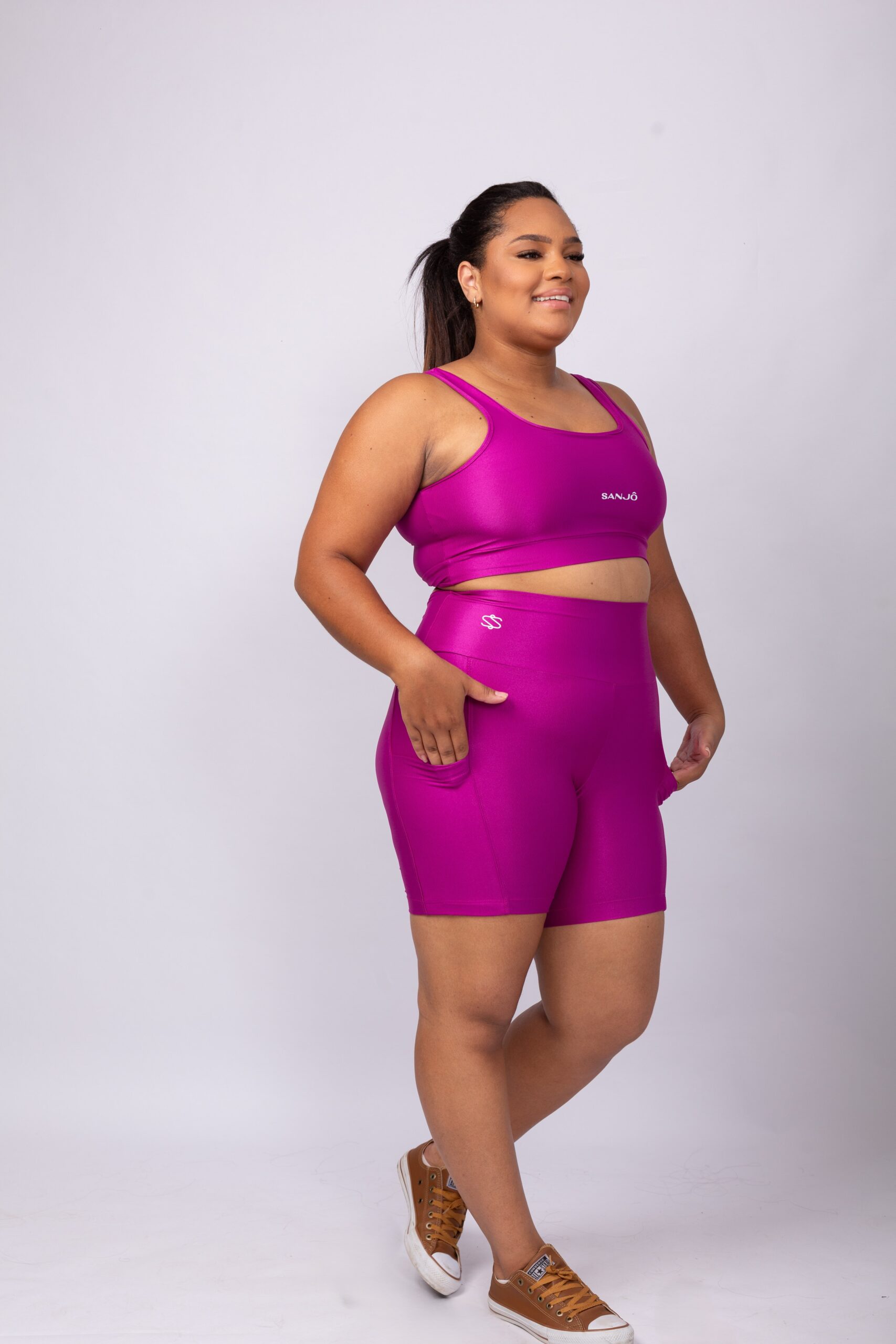 Conjunto de Short Bolso G Fúcsia Compressão - Imagem 2