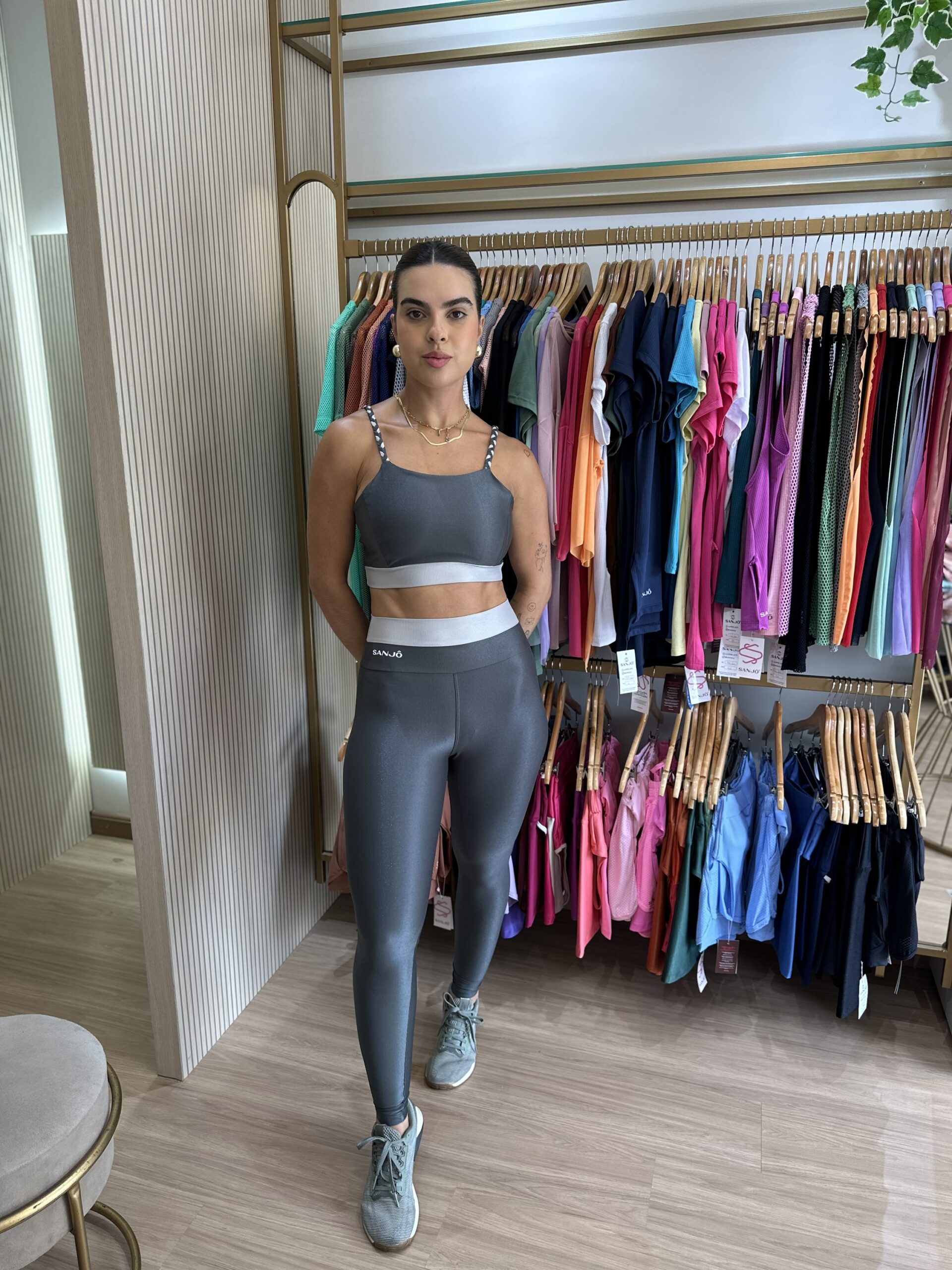 Conjunto de Legging Bicolor Trança Grafite com Prata