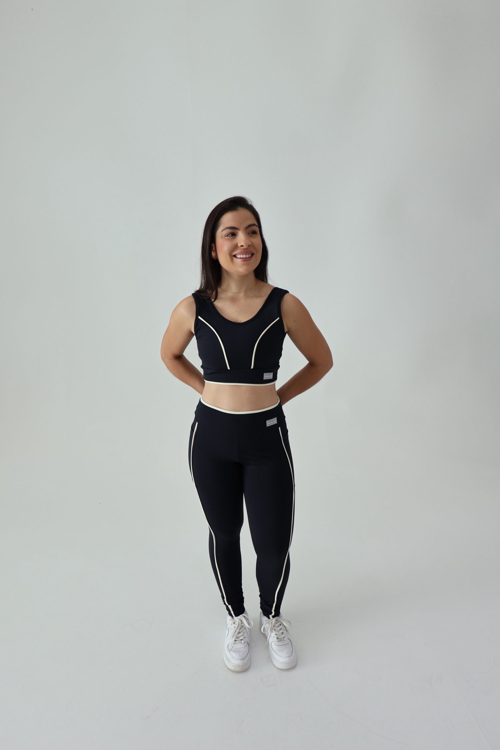 Legging Run Preto com Creme