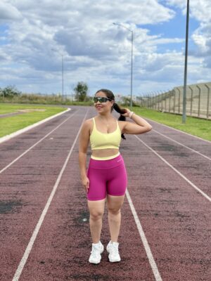 Conjunto de Short Basic Amarelo Manteiga com Pink Bicolor