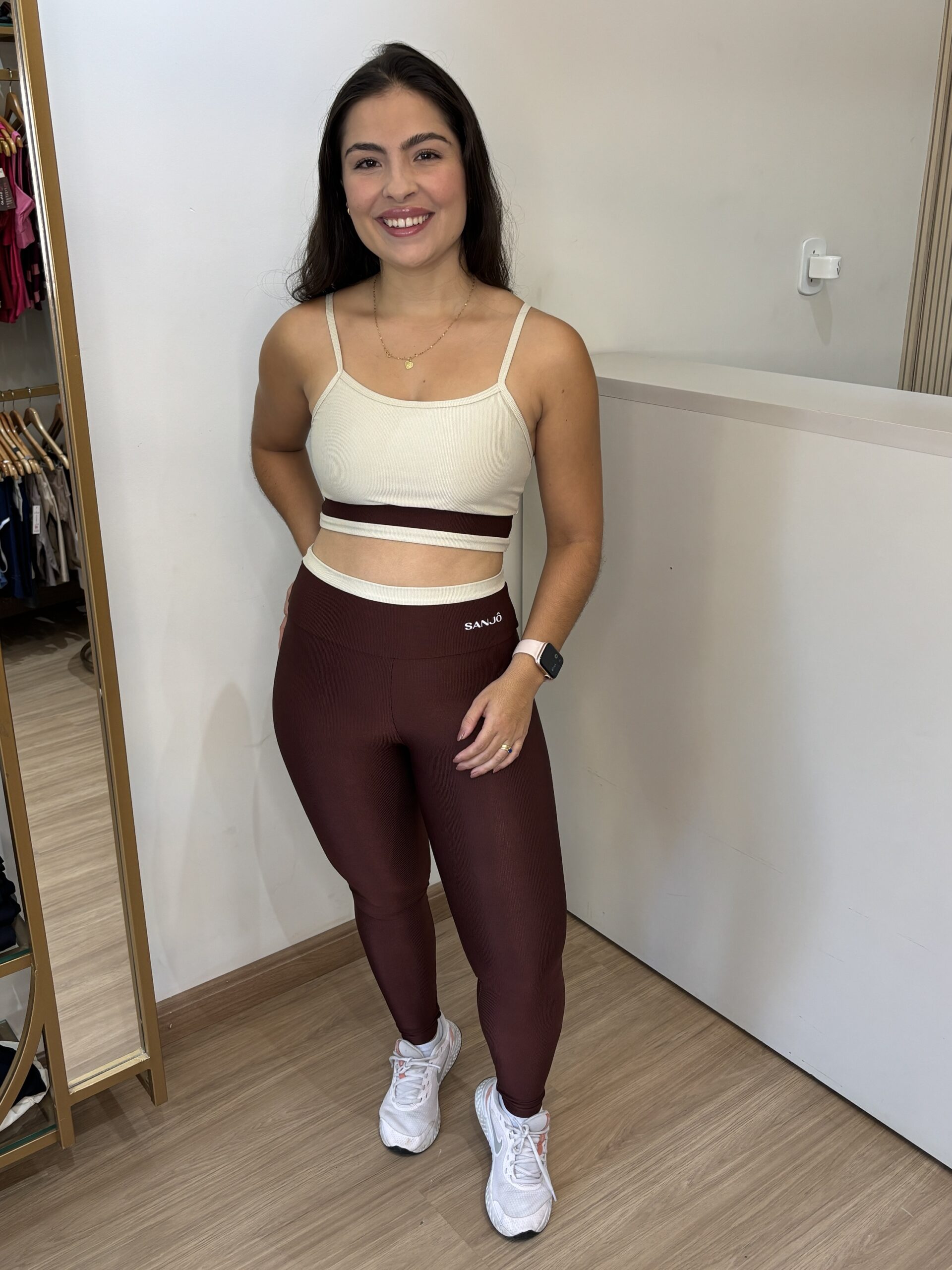 Conjunto Yasmin Bicolor Off e Marrom Tam Único Compressão - Imagem 2