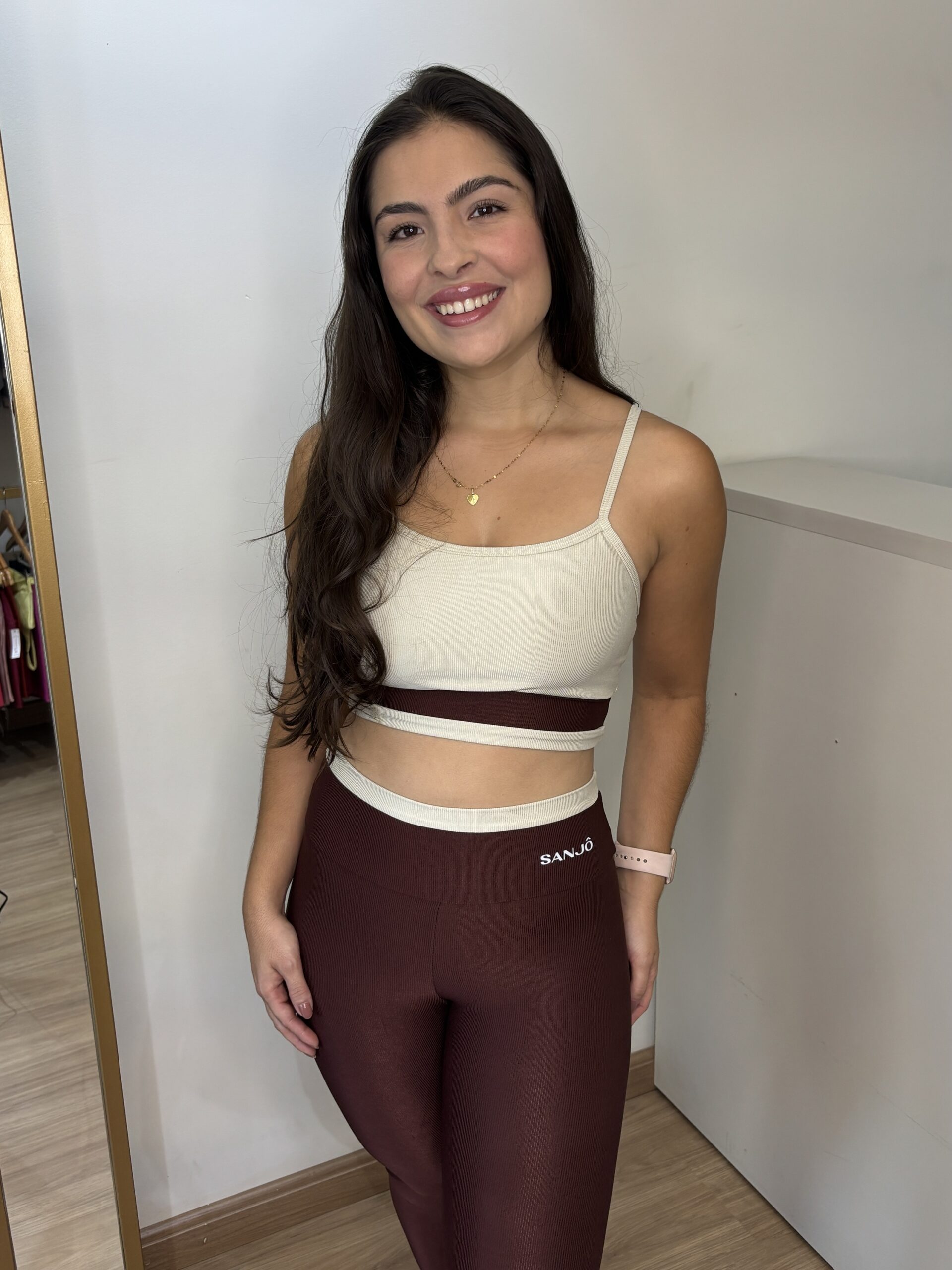 Conjunto Yasmin Bicolor Off e Marrom Tam Único Compressão - Imagem 3