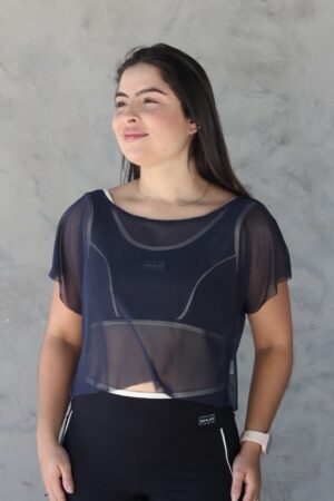 Cropped Tule Azul Marinho