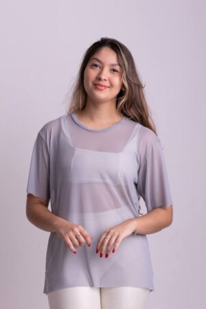Blusa Tule Prata Tam Único