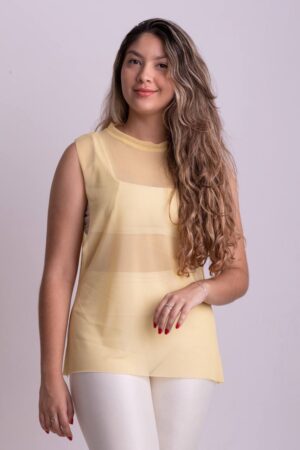 Regata Tule Amarelo Manteiga Tam Único