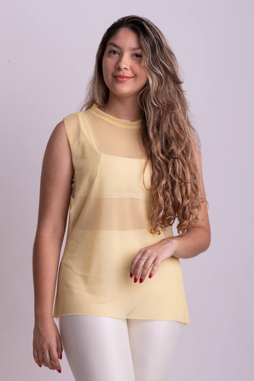 Regata Tule Amarelo Manteiga Tam Único - Imagem 2