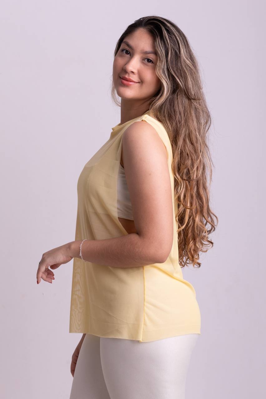 Regata Tule Amarelo Manteiga Tam Único