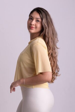 Cropped Tule Amarelo Manteiga Tam Único