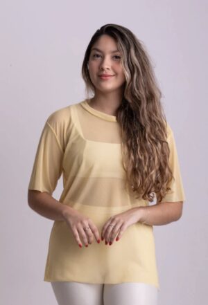Blusa Tule Amarelo Manteiga Tam Único