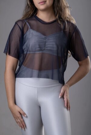 Cropped Tule Azul Marinho Tam Único