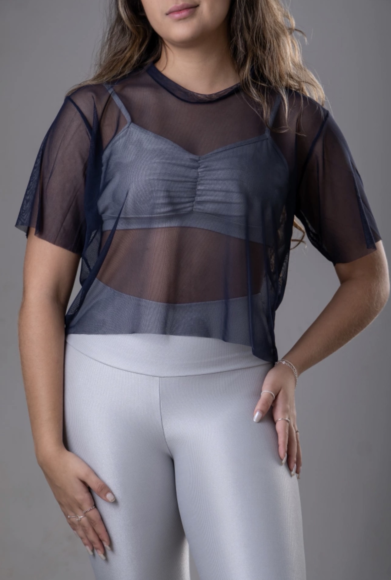 Cropped Tule Azul Marinho Tam Único