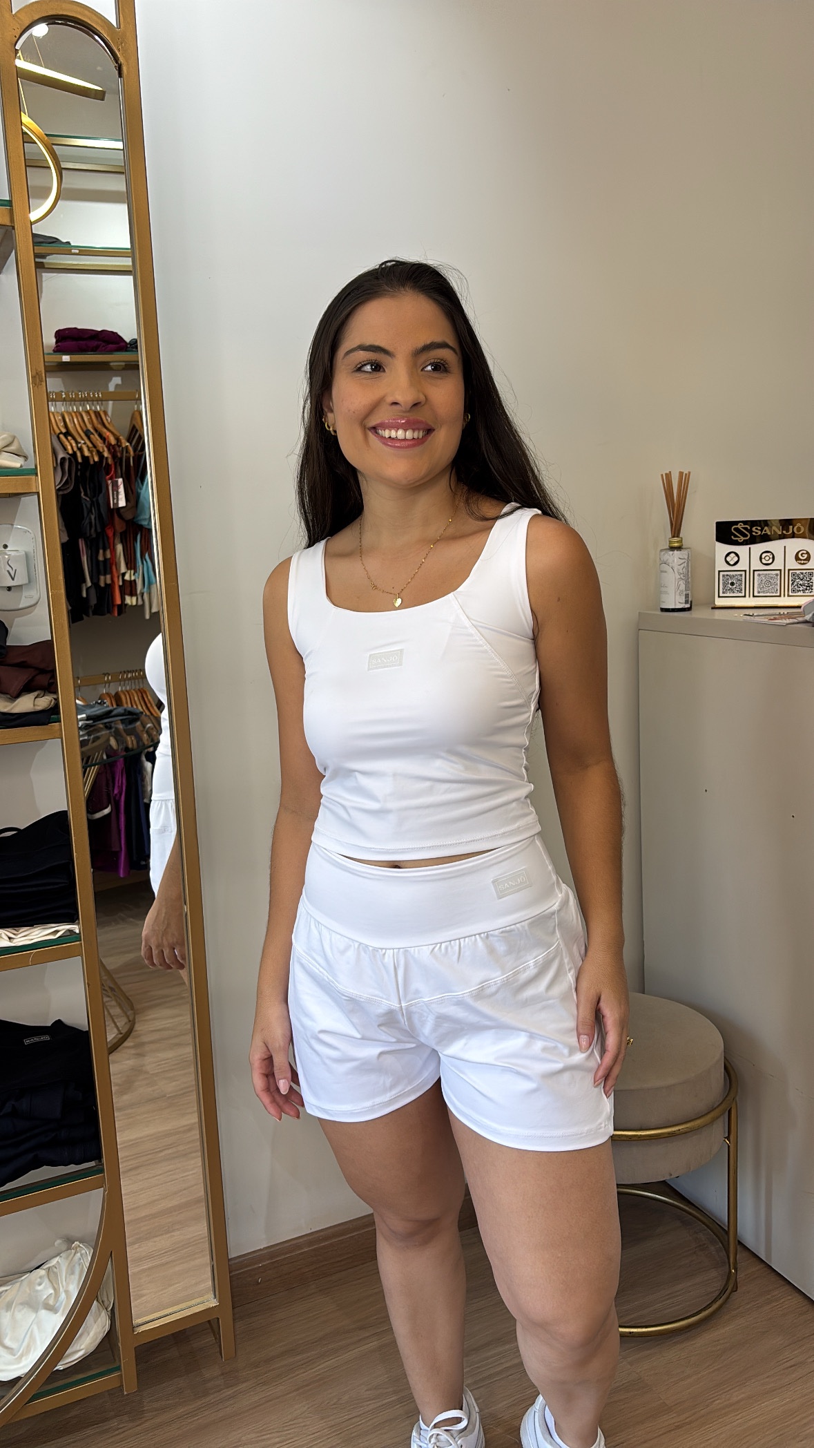 Conjunto Short Duplo e Regata Branco