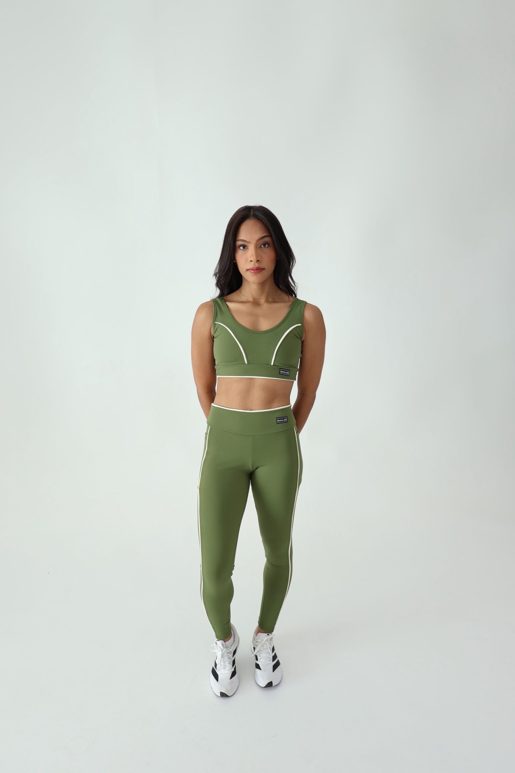 Legging Run Verde Militar com Creme