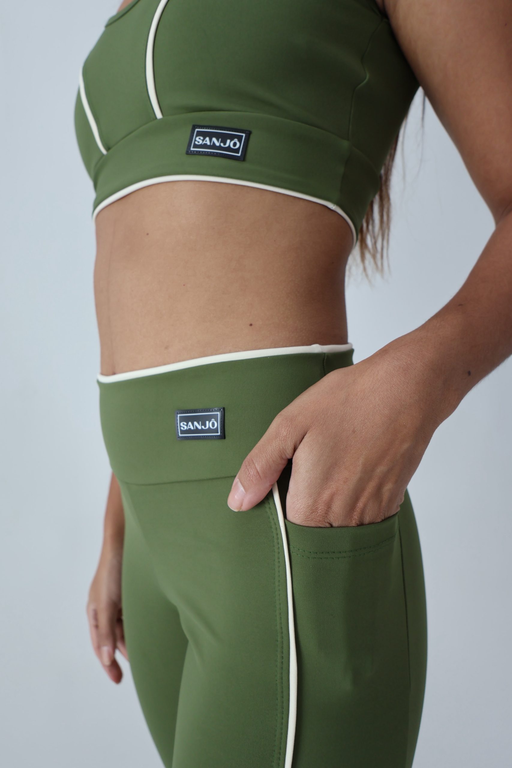 Legging Run Verde Militar com Creme - Imagem 2